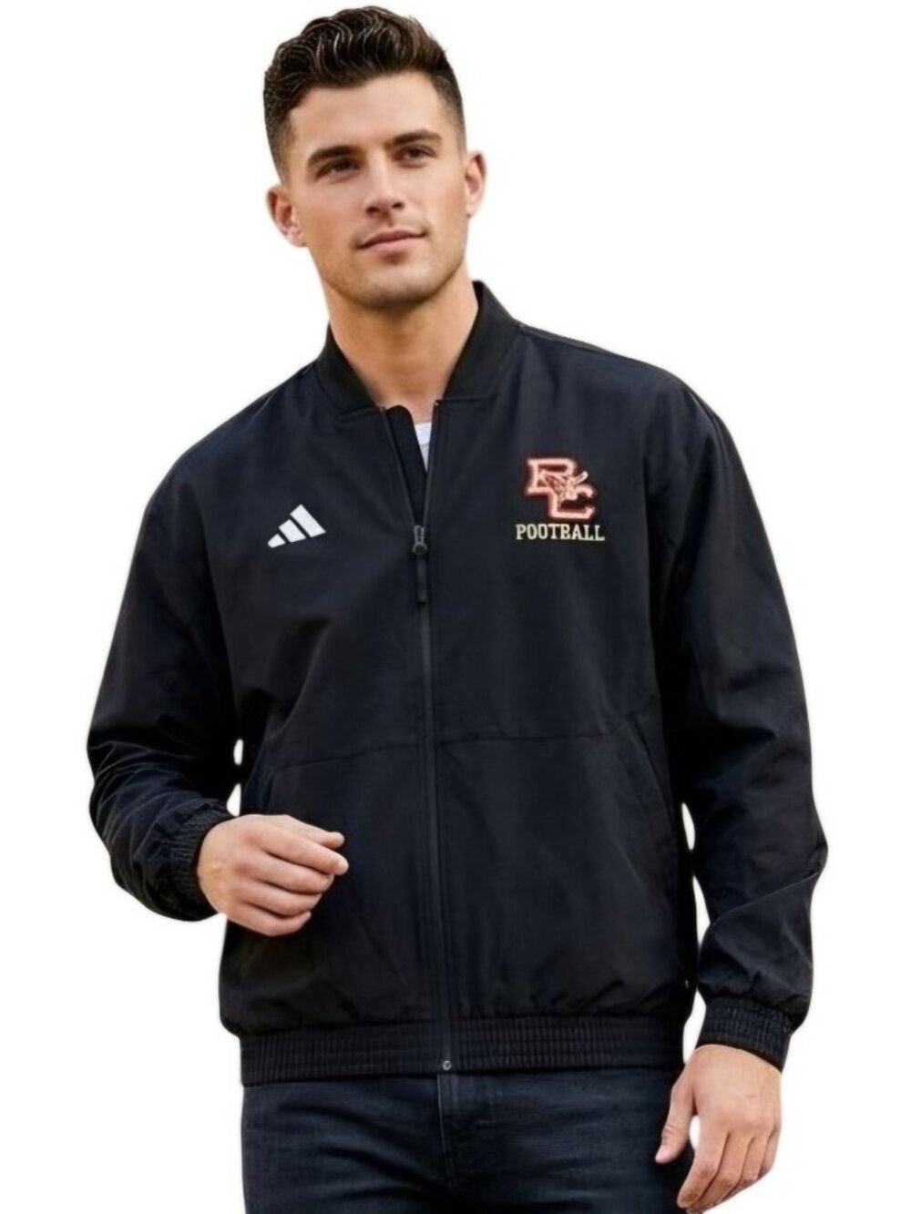 Adidas Black Boston College Football Bomber Jacket All Season Pockets Size M